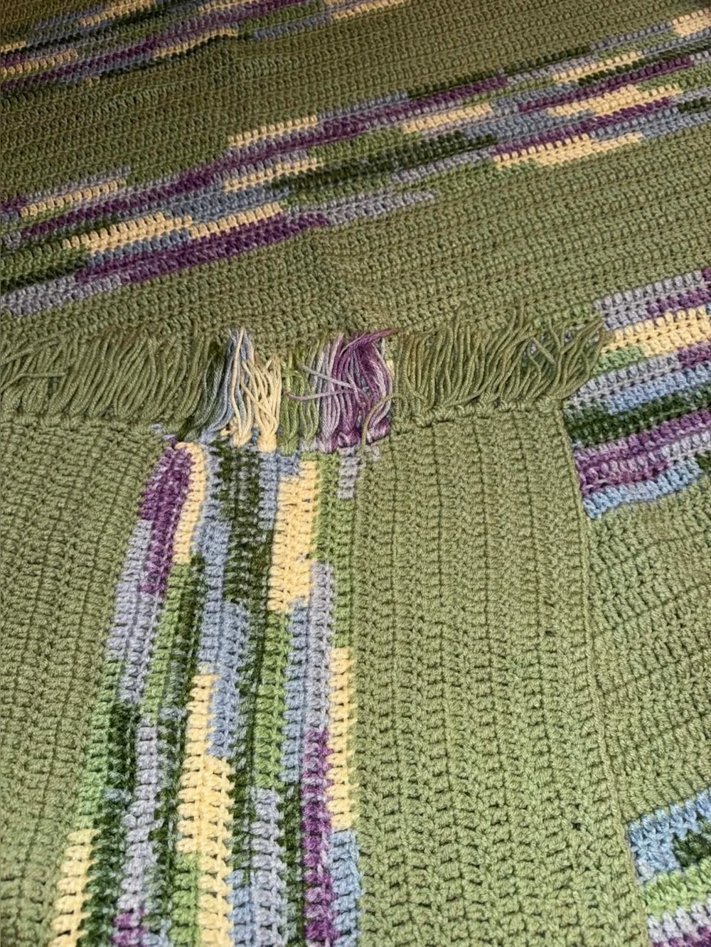 Handwoven Green Textured Throw with Purple & Cream Stripes